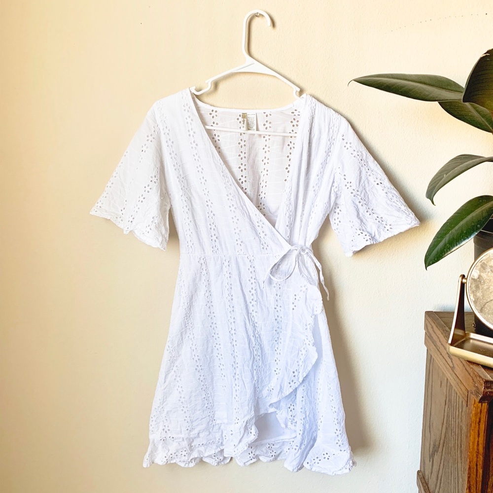 White eyelet wrap dress